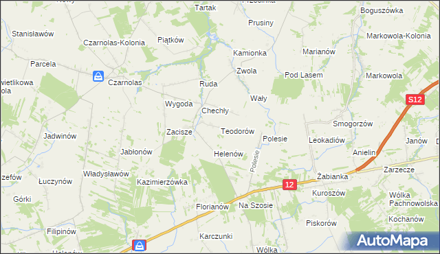 mapa Teodorów gmina Policzna, Teodorów gmina Policzna na mapie Targeo