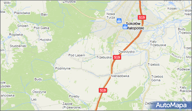 mapa Trzebuska, Trzebuska na mapie Targeo