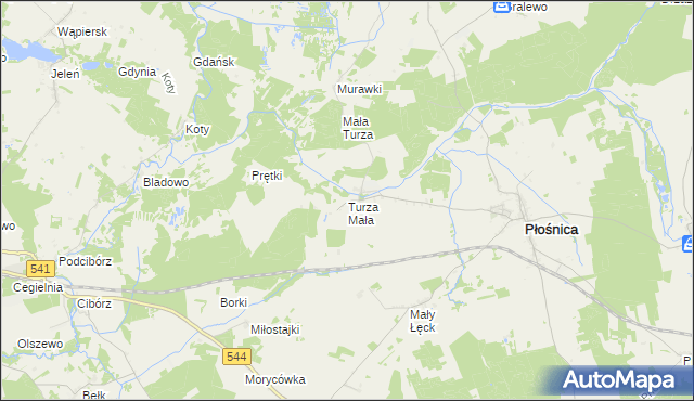 mapa Turza Mała gmina Płośnica, Turza Mała gmina Płośnica na mapie Targeo