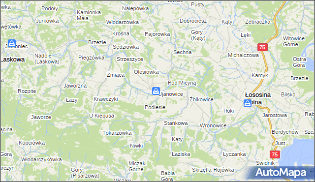 mapa Ujanowice, Ujanowice na mapie Targeo