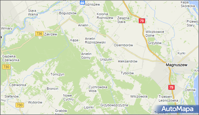 mapa Urszulin gmina Magnuszew, Urszulin gmina Magnuszew na mapie Targeo