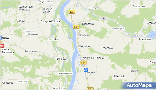mapa Wałowice gmina Józefów nad Wisłą, Wałowice gmina Józefów nad Wisłą na mapie Targeo