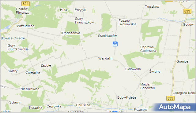 mapa Wandalin gmina Opole Lubelskie, Wandalin gmina Opole Lubelskie na mapie Targeo