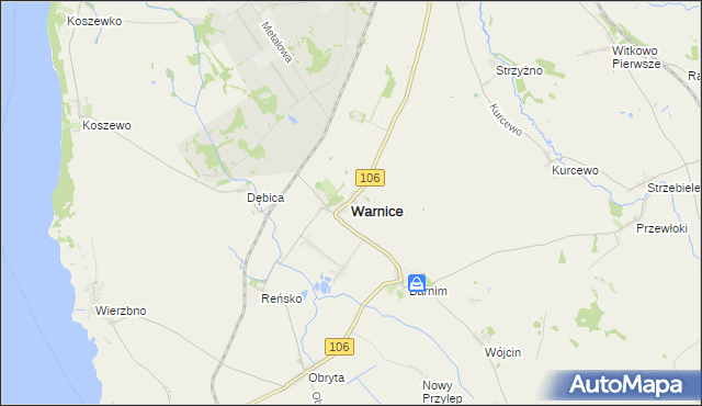 mapa Warnice powiat pyrzycki, Warnice powiat pyrzycki na mapie Targeo