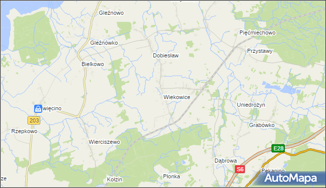 mapa Wiekowice gmina Darłowo, Wiekowice gmina Darłowo na mapie Targeo