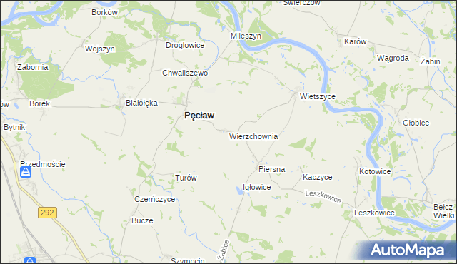 mapa Wierzchownia gmina Pęcław, Wierzchownia gmina Pęcław na mapie Targeo