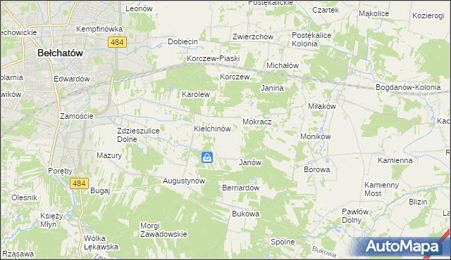 mapa Wiktorów gmina Bełchatów, Wiktorów gmina Bełchatów na mapie Targeo