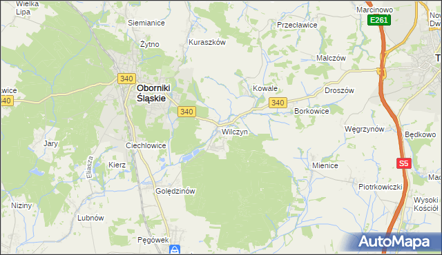 mapa Wilczyn gmina Oborniki Śląskie, Wilczyn gmina Oborniki Śląskie na mapie Targeo