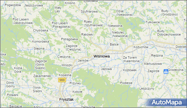 mapa Wiśniowa powiat strzyżowski, Wiśniowa powiat strzyżowski na mapie Targeo