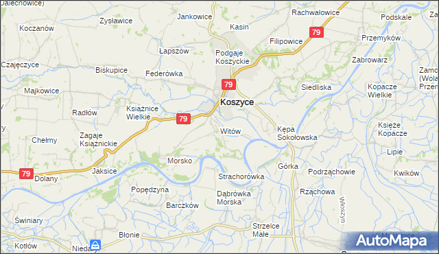 mapa Witów gmina Koszyce, Witów gmina Koszyce na mapie Targeo