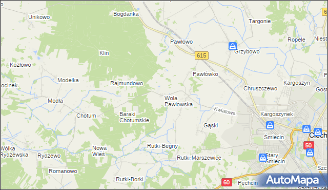 mapa Wola Pawłowska gmina Ciechanów, Wola Pawłowska gmina Ciechanów na mapie Targeo