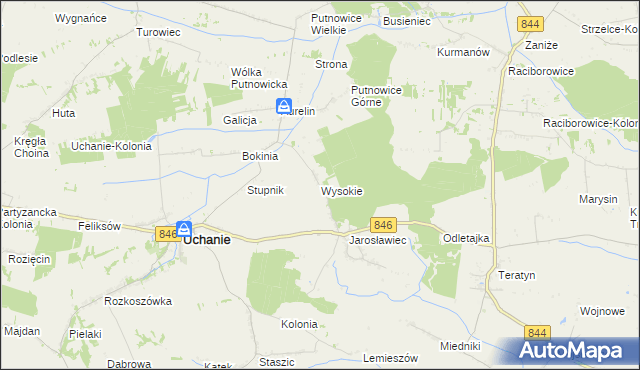 mapa Wysokie gmina Uchanie, Wysokie gmina Uchanie na mapie Targeo