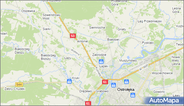 mapa Zabrodzie gmina Olszewo-Borki, Zabrodzie gmina Olszewo-Borki na mapie Targeo