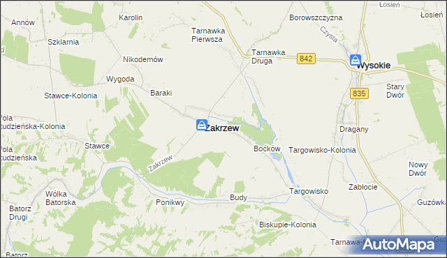 mapa Zakrzew-Kolonia gmina Zakrzew, Zakrzew-Kolonia gmina Zakrzew na mapie Targeo