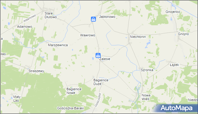 mapa Zalesie gmina Płośnica, Zalesie gmina Płośnica na mapie Targeo