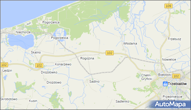 mapa Zapolice gmina Trzebiatów, Zapolice gmina Trzebiatów na mapie Targeo