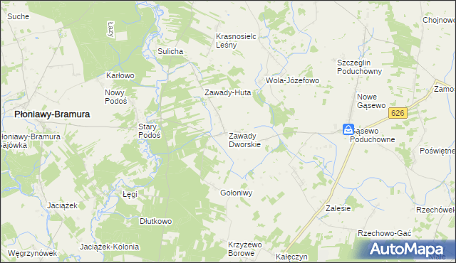 mapa Zawady Dworskie gmina Płoniawy-Bramura, Zawady Dworskie gmina Płoniawy-Bramura na mapie Targeo