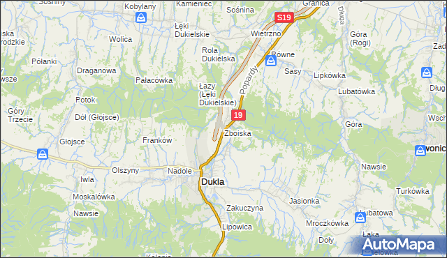 mapa Zboiska gmina Dukla, Zboiska gmina Dukla na mapie Targeo
