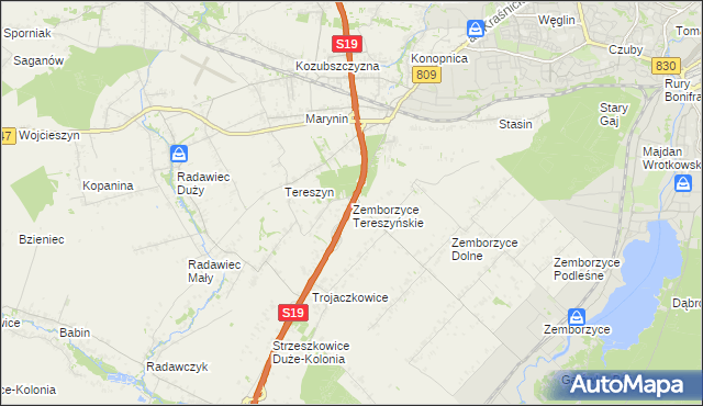 mapa Zemborzyce Tereszyńskie, Zemborzyce Tereszyńskie na mapie Targeo