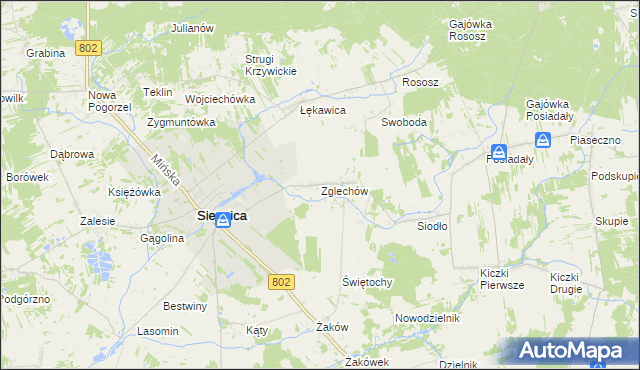 mapa Zglechów, Zglechów na mapie Targeo