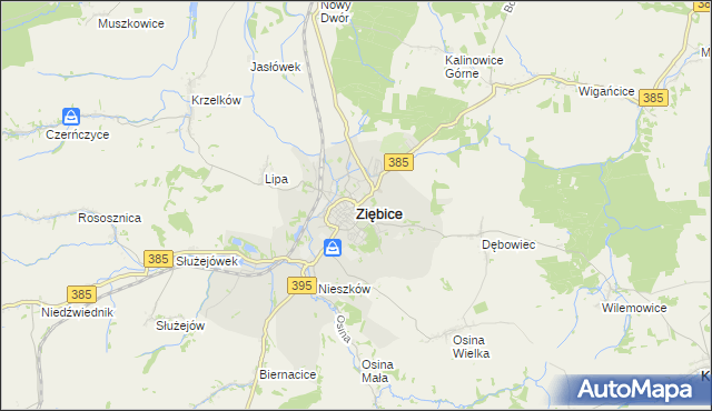 mapa Ziębice, Ziębice na mapie Targeo