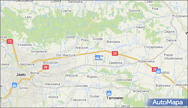 mapa Zimna Woda gmina Jasło, Zimna Woda gmina Jasło na mapie Targeo