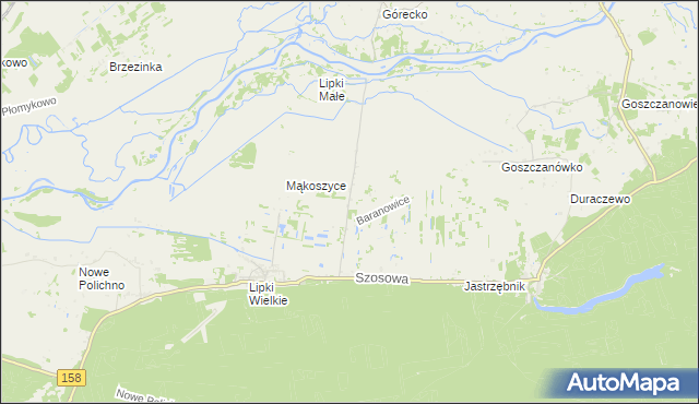 mapa Baranowice gmina Santok, Baranowice gmina Santok na mapie Targeo