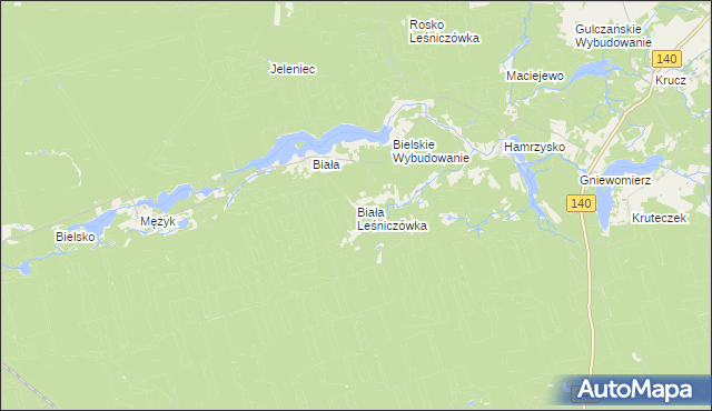 mapa Biała Leśniczówka gmina Wieleń, Biała Leśniczówka gmina Wieleń na mapie Targeo