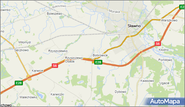 mapa Bobrowice gmina Sławno, Bobrowice gmina Sławno na mapie Targeo