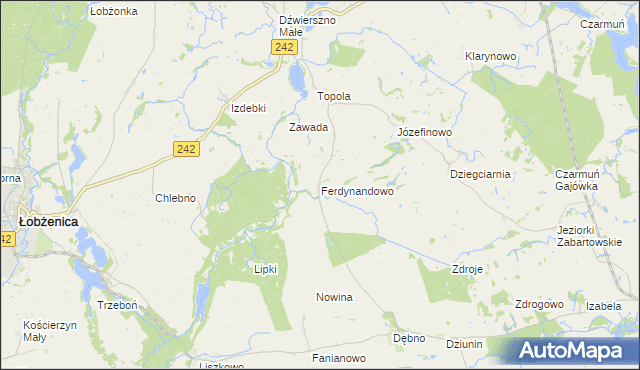 mapa Ferdynandowo gmina Łobżenica, Ferdynandowo gmina Łobżenica na mapie Targeo