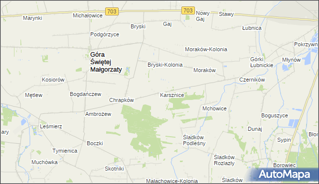 mapa Karsznice gmina Góra Świętej Małgorzaty, Karsznice gmina Góra Świętej Małgorzaty na mapie Targeo