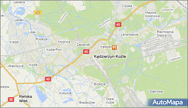 mapa Kędzierzyna-Koźle, Kędzierzyn-Koźle na mapie Targeo