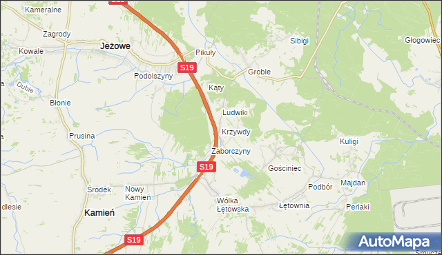 mapa Krzywdy gmina Jeżowe, Krzywdy gmina Jeżowe na mapie Targeo