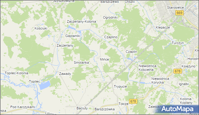 mapa Mińce, Mińce na mapie Targeo