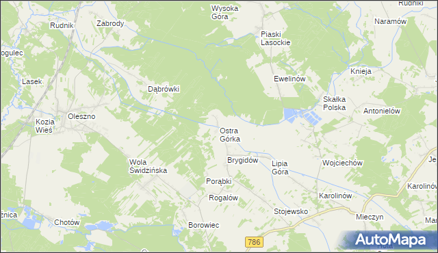mapa Ostra Górka gmina Krasocin, Ostra Górka gmina Krasocin na mapie Targeo