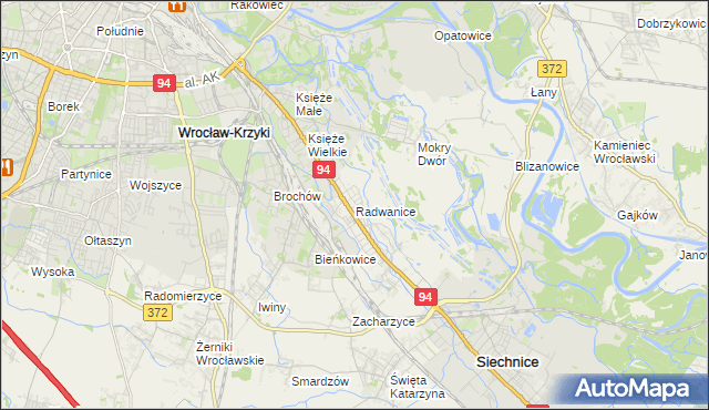 mapa Radwanice gmina Siechnice, Radwanice gmina Siechnice na mapie Targeo