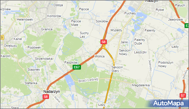 mapa Wolica gmina Nadarzyn, Wolica gmina Nadarzyn na mapie Targeo