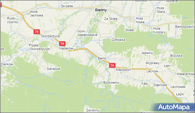 mapa Belno gmina Bieliny, Belno gmina Bieliny na mapie Targeo