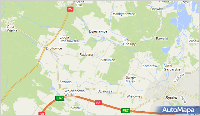 mapa Biskupice gmina Syców, Biskupice gmina Syców na mapie Targeo