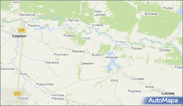 mapa Budzyń gmina Księżpol, Budzyń gmina Księżpol na mapie Targeo
