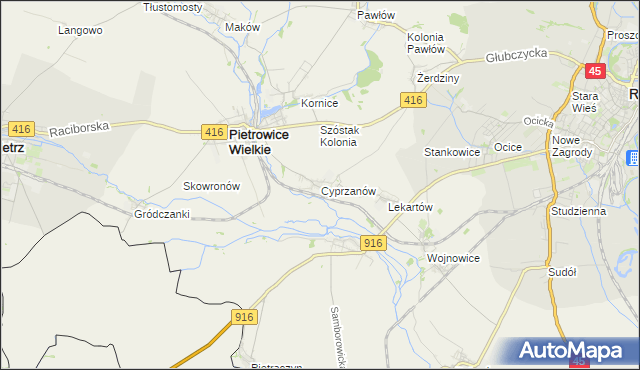 mapa Cyprzanów, Cyprzanów na mapie Targeo