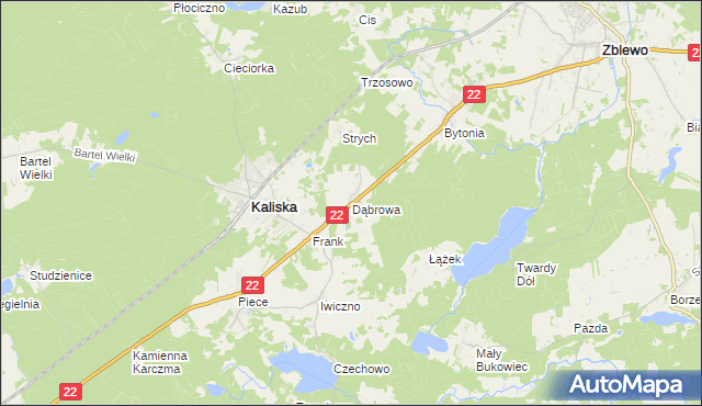 mapa Dąbrowa gmina Kaliska, Dąbrowa gmina Kaliska na mapie Targeo