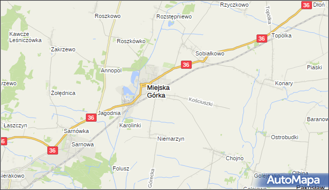 mapa Dąbrowa gmina Miejska Górka, Dąbrowa gmina Miejska Górka na mapie Targeo