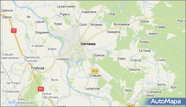 mapa Dybków gmina Sieniawa, Dybków gmina Sieniawa na mapie Targeo