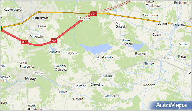 mapa Gołębiówka gmina Kałuszyn, Gołębiówka gmina Kałuszyn na mapie Targeo