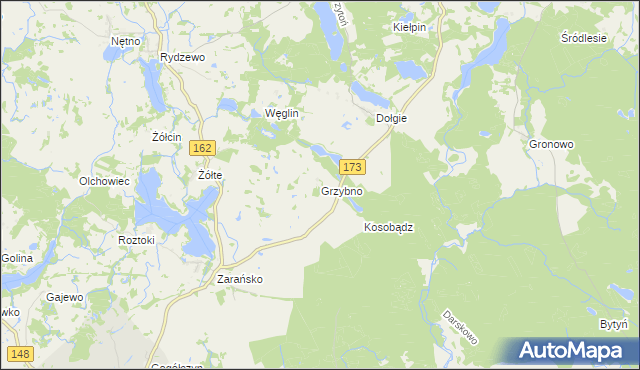 mapa Grzybno gmina Ostrowice, Grzybno gmina Ostrowice na mapie Targeo