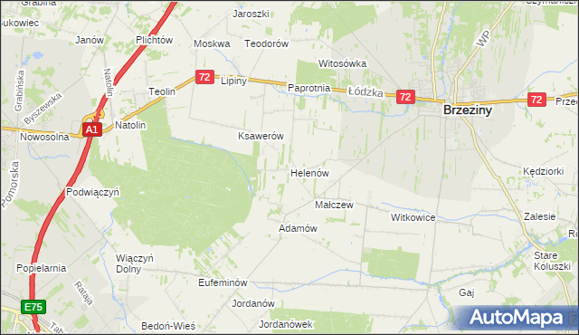 mapa Helenów gmina Brzeziny, Helenów gmina Brzeziny na mapie Targeo