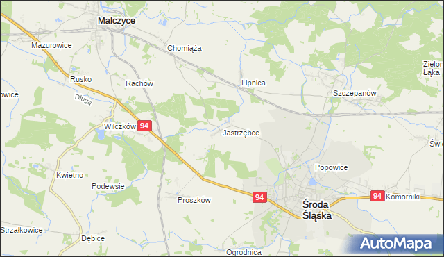 mapa Jastrzębce gmina Środa Śląska, Jastrzębce gmina Środa Śląska na mapie Targeo