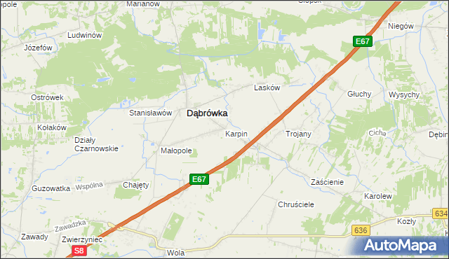 mapa Karpin gmina Dąbrówka, Karpin gmina Dąbrówka na mapie Targeo