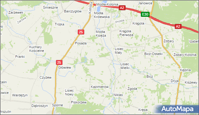 mapa Kruszyna gmina Stare Miasto, Kruszyna gmina Stare Miasto na mapie Targeo